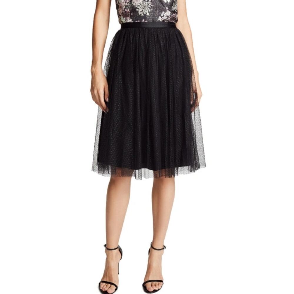 Needle & Thread Black Back Zip Below The Knee A-Line Dotted Tulle Midi Skirt 0